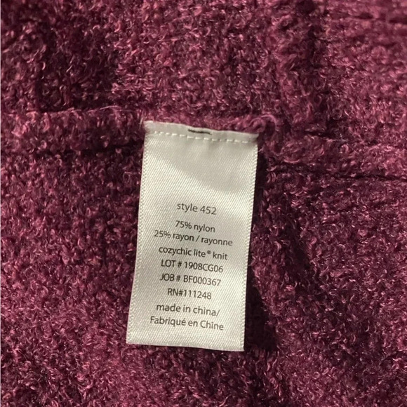 BAREFOOT DREAMS | CozyChic Lite®Circle Open Front Cardigan in Burgundy Size XS/S - Picture 10 of 11